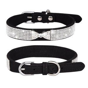 Bling Rhinestone Diamond Bow Pet Collar in Black NEW Size S